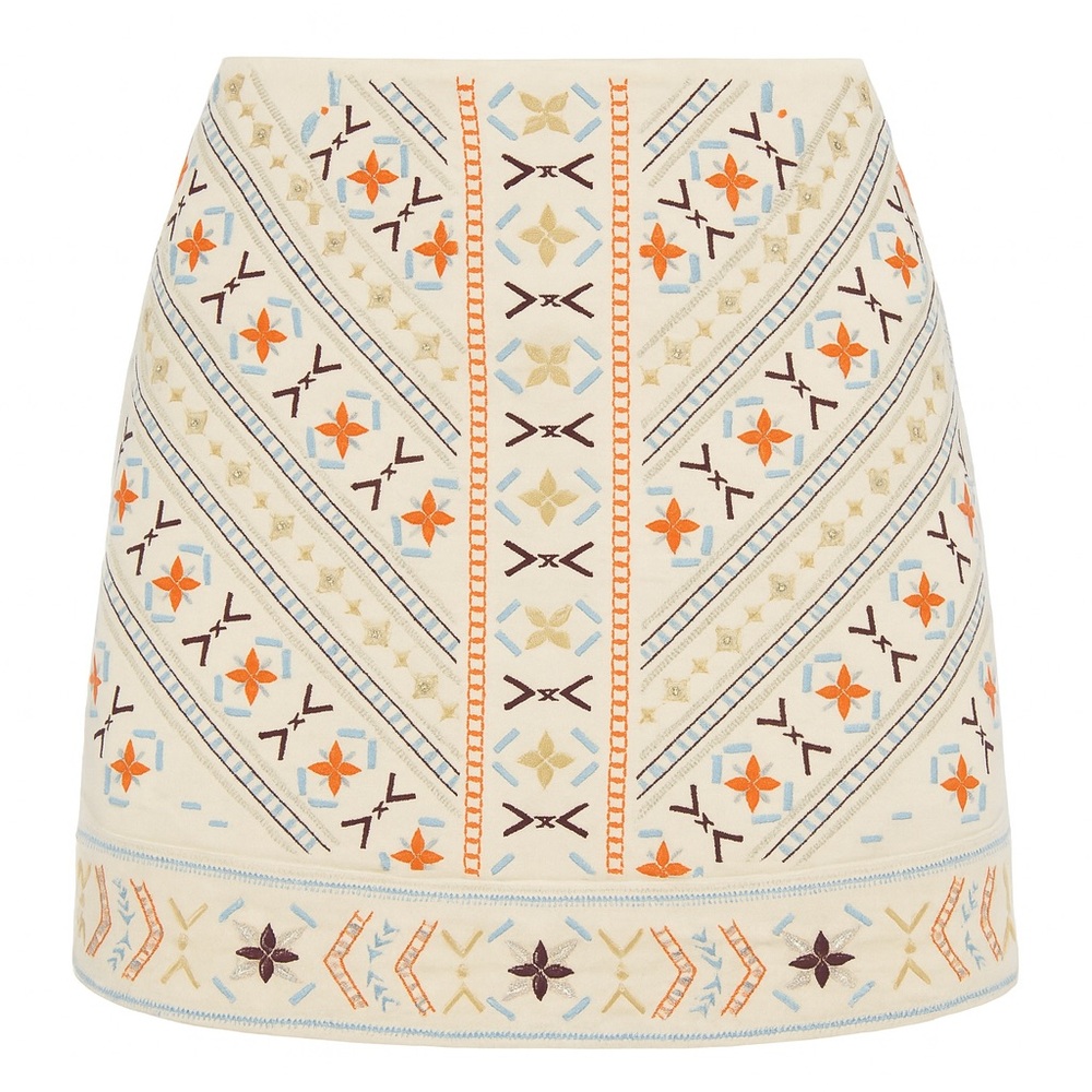 Dina Be Cream and Orange Embroidered Mini Skirt